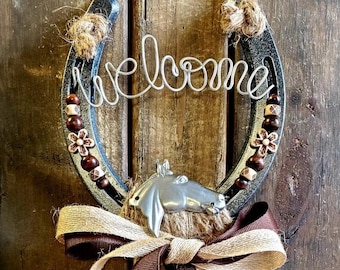Horse Gift, Rustic Horseshoe Decor for Equestrians and Horse Lovers, Hanging Horseshoe Art, Housewarming Gift and Good Luck Charm