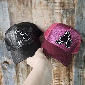 Horse Hat, Barrel Racer, Horse Running, Cowgirl Hat with Barrel Racer, Camo Hat, Glitter Baseball Cap