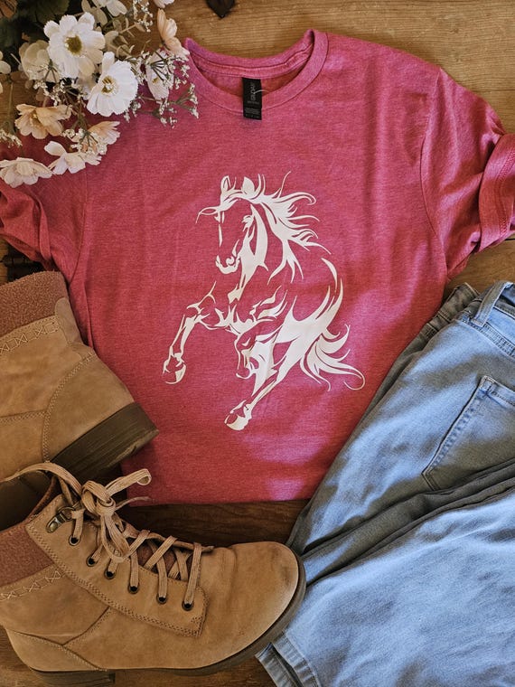 Boho Horse Running T-shirt, Horse Lover Shirts, Equestrian Girl T-shirt, Horse Shirts, Horse Lover Gifts, Unique Gift for Horse Girl