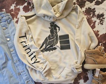 Barrel Racer Custom Name Hoodie, Gift for Cowgirls who Love to Rodeo