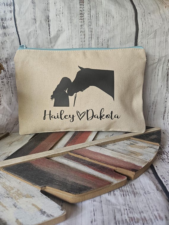 Horse Lover Gift, Custom Equestrian Canvas Bag, Horse Makeup Bag, Personalized Gift for Horse Lover and Barrel Racers, Horse Girl Bag