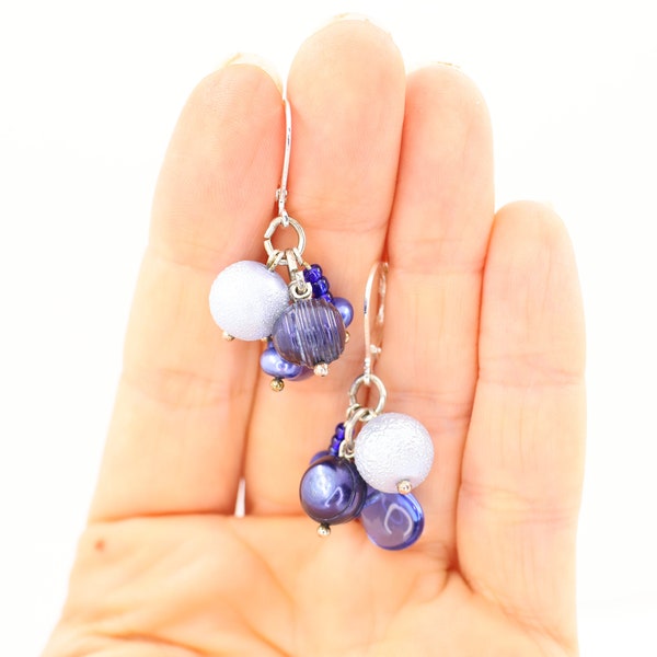Earrings Zottel freshwater pearls and glass wax beads blue
