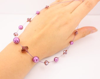 Collier perle wax violet brillant avec perles facettées strass violet