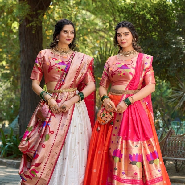 Paithani Silk Zari Lehanga With Blouse Along With  Duppta  Lehenga Skart Kids Half saree For Teens Pavadai Dhavani Set Half Saree