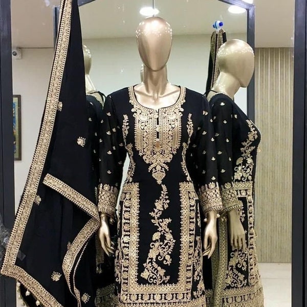 Black PAKISTAN Drees Suit EID Special Festival Clothing Salwar Kameez Readymade, Partywear Punjabi Bride Suit Canada, Pakistan Sharara Suit