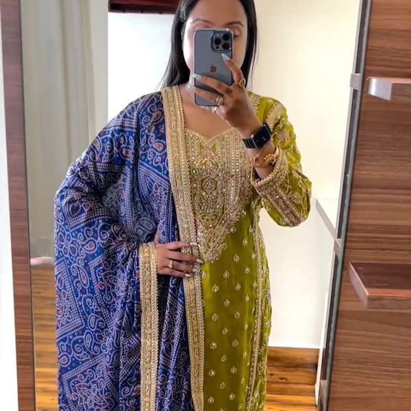 Green Designer Party Wear Look Top-Dupatta Fully Stiched Bottom  Punjabi Bride Suit Canada,Pakistani Dresses Casual,Salwar Kameez
