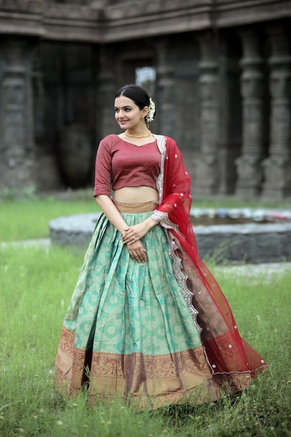Pretty Girl in Pastel Half Saree - Indian Dresses