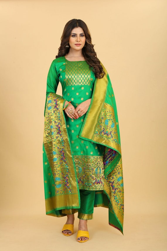 Banarasi Paithani Style Salwar Suit Dress Material