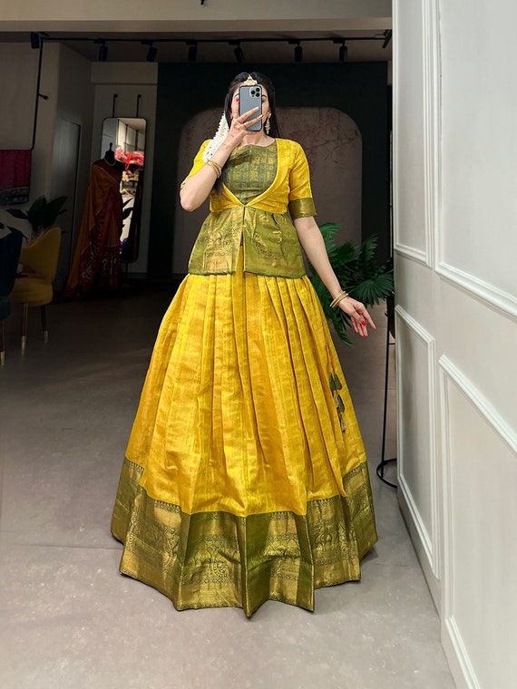 Yellow and Green Ready to Wear Lehenga Kurta for Women, Attractive Designer  Lehenga Top With Dupatta Dresses, Bollywood Inspired Skirts Top - Etsy