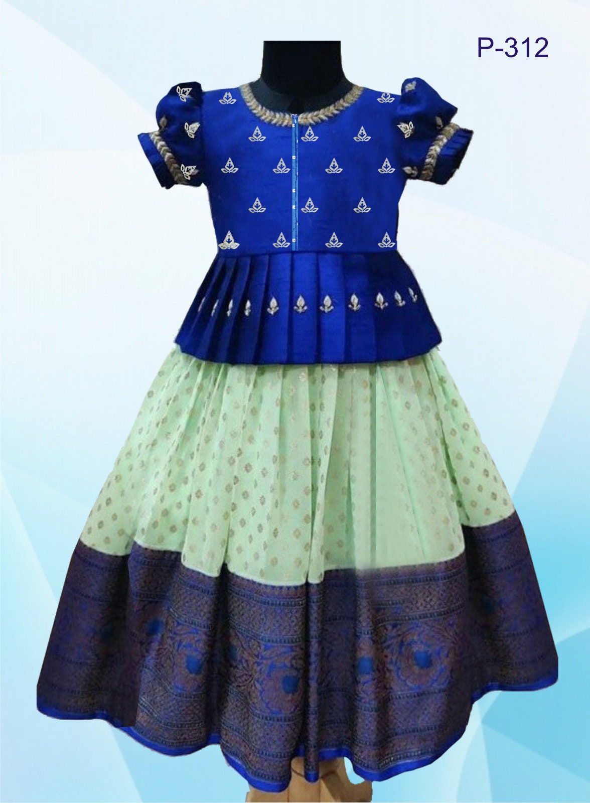 PINK and Green Designer Half Saree for TEENS Pattu Pavadai Girls Wear