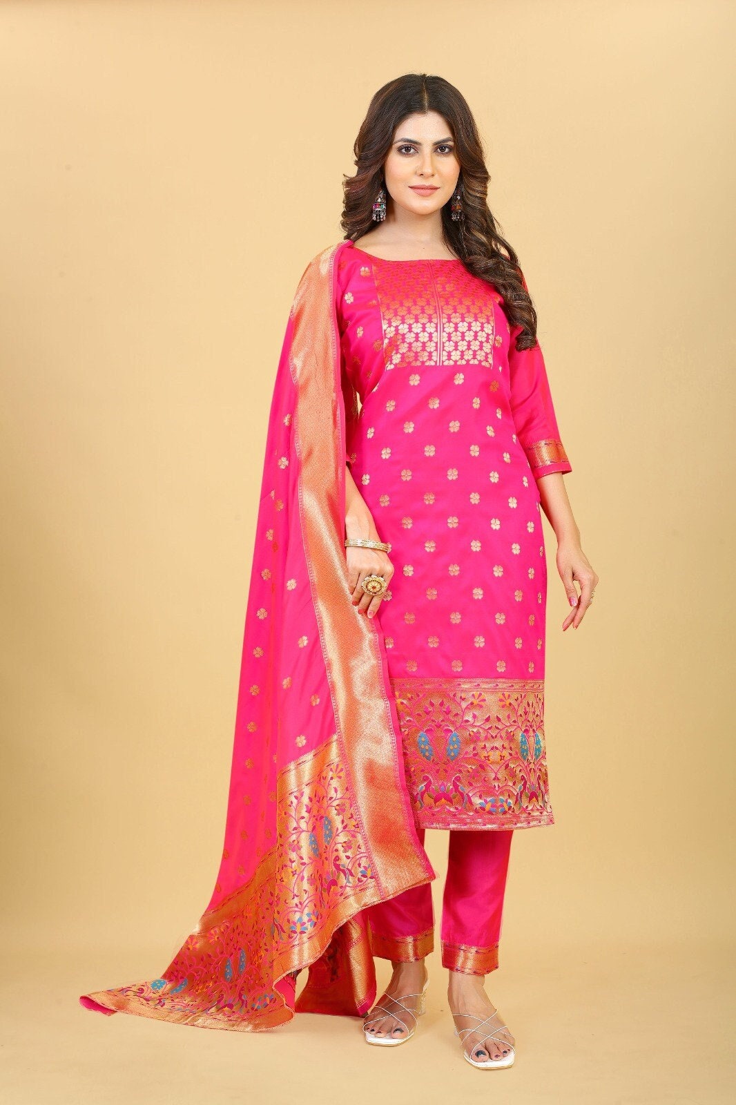 Baby Pink Color Georgette Material Resham Work Anarkali Salwar Suit