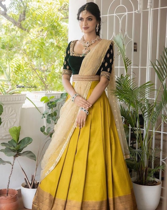 Black-gold Partywear Woven Zari Banarasi Jacquard Lehenga Choli – garment  villa