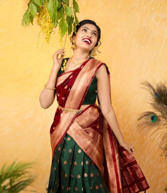 Pin by Manjula reddy on lehengas | Lehenga saree design, Half saree lehenga,  Indian saree dress