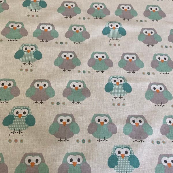 Cotton fabric little owls Fabric scraps Owls on a white background Bedding fabric Cotton fabric for children