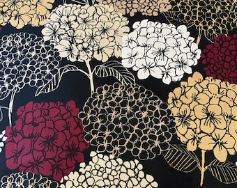 Scandinavian Cotton fabric hydrangeas on a black background Home décor fabric Decorative fabric wide 59 inches/150cm Fabric scraps