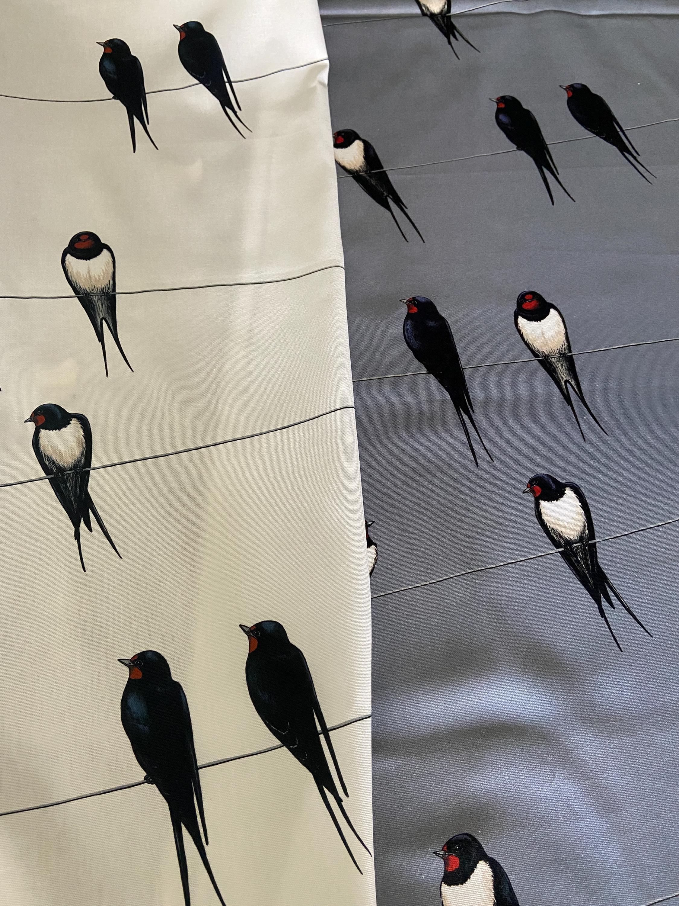 Scandinavian Cotton fabric Swallow on white or gray fabric Home décor fabric Decorative fabric wide 59 inches/150cm Fabric scraps