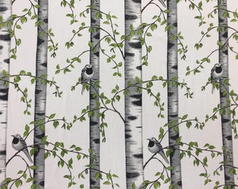 Scandinavian Cotton fabric birch and bird Decorative fabric wide 59 inches/150cm scraps