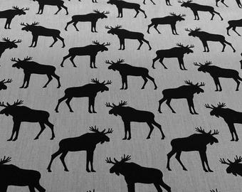 Cotton fabric Moose on grey fabric Home décor fabric Decorative fabric wide 59 inches/150cm Fabric by meter