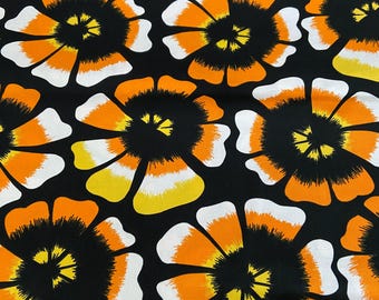 Cotton fabric Orange flower on black Decorative fabric wide 59 inches/150cm