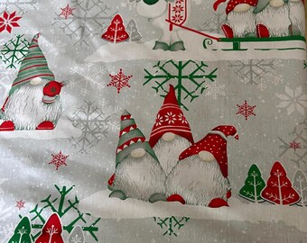 Cotton fabric by meter Christmas gnomes printed 100% cotton