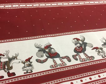 Cotton fabric acrylic coated waterproof Christmas reindeer on red wide 55 inches/140cm scraps
