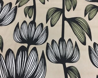 Scandinavian Cotton fabric Big flowers on beige Decorative fabric wide 59 inches/150cm scraps