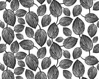 Scandinavian Cotton fabric Black leaves on white fabric Home décor fabric Decorative fabric wide 59 inches/150cm Fabric scraps