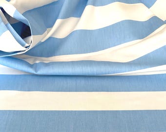 Scandinavian Blue and White Striped Cotton Fabric, 59" Wide