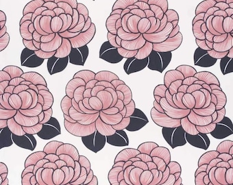 Scandinavian Cotton fabric Dusty pink flowers on white fabric wide 59 inches/150cm scraps