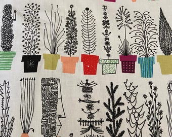 Scandinavian Cotton fabric Pots on white fabric Home décor fabric Decorative fabric wide 59 inches/150cm Fabric scraps