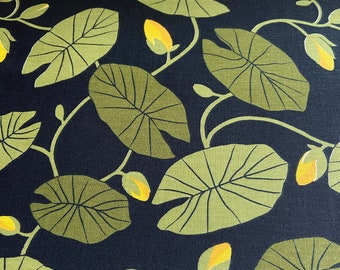 Scandinavian Cotton fabric Yellow water lilies on a black background Home décor fabric Decorative fabric wide 59 inches/150cm Fabric scraps