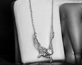 Silver Fallen Angel Necklace, Silver Icarus Necklace, Greek Mythology Jewelry, Mystic Wing Chain, Birthday Gift for Women, Gift for Men