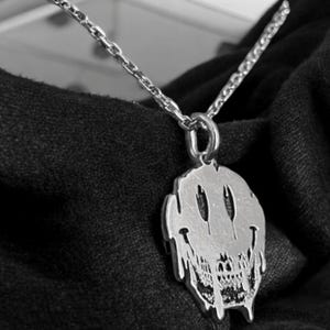 Silver Skull Necklace, Gold Skull Pendant, Smile Necklace, Smile Skeleton Necklace, Gothic Necklace, Gift for Men, Gift For Her, Skull Chain