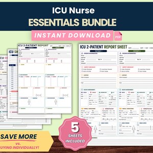 ICU Nurse Report Sheet Bundle Critical Care Nurse Brain Sheet Nursing Shift Planner Printable PDF Digital Download