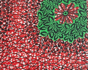 Kitenge GREEN FLOWER RED Field | Baumwolle | Meterware | Stoffe | African Ankara Wax Print | Wax Hollandais | Bunter Stoff | Nähmaterial