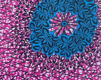 Kitenge BLUE FLOWER PINK Field | Baumwolle | Meterware | Stoffe | African Ankara Wax Print | Wax Hollandais | Bunter Stoff | Nähmaterial