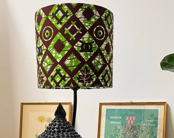 Lampenschirm MURALS | Grünes Rauten mit Motiven | Ankara Wax Batik | Tischlampe | Dekorative Lampe | Lampenschirm aus Baumwolle