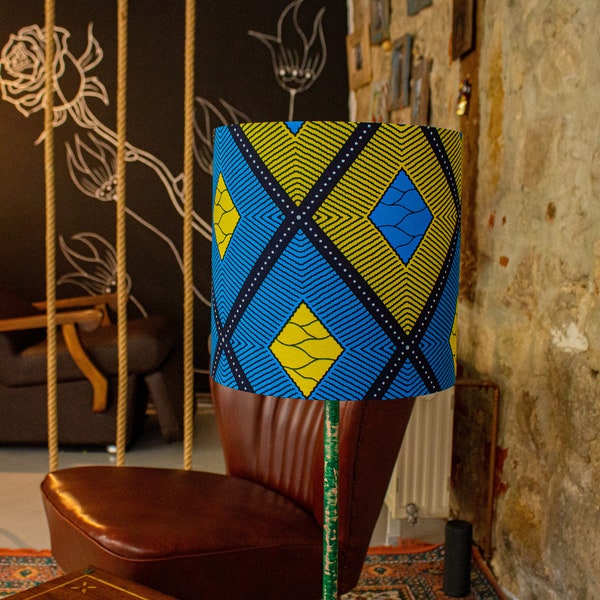 Abat-jour DUALITÉ | Cire Ankara Bleu Jaune | Lampe décorative | Lampe de table | lampadaire | Uplighter | Lampe colorée | Abat-jour textile