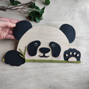 Hand Painted Wooden Panda Wall Hanging, Kids Room Decor