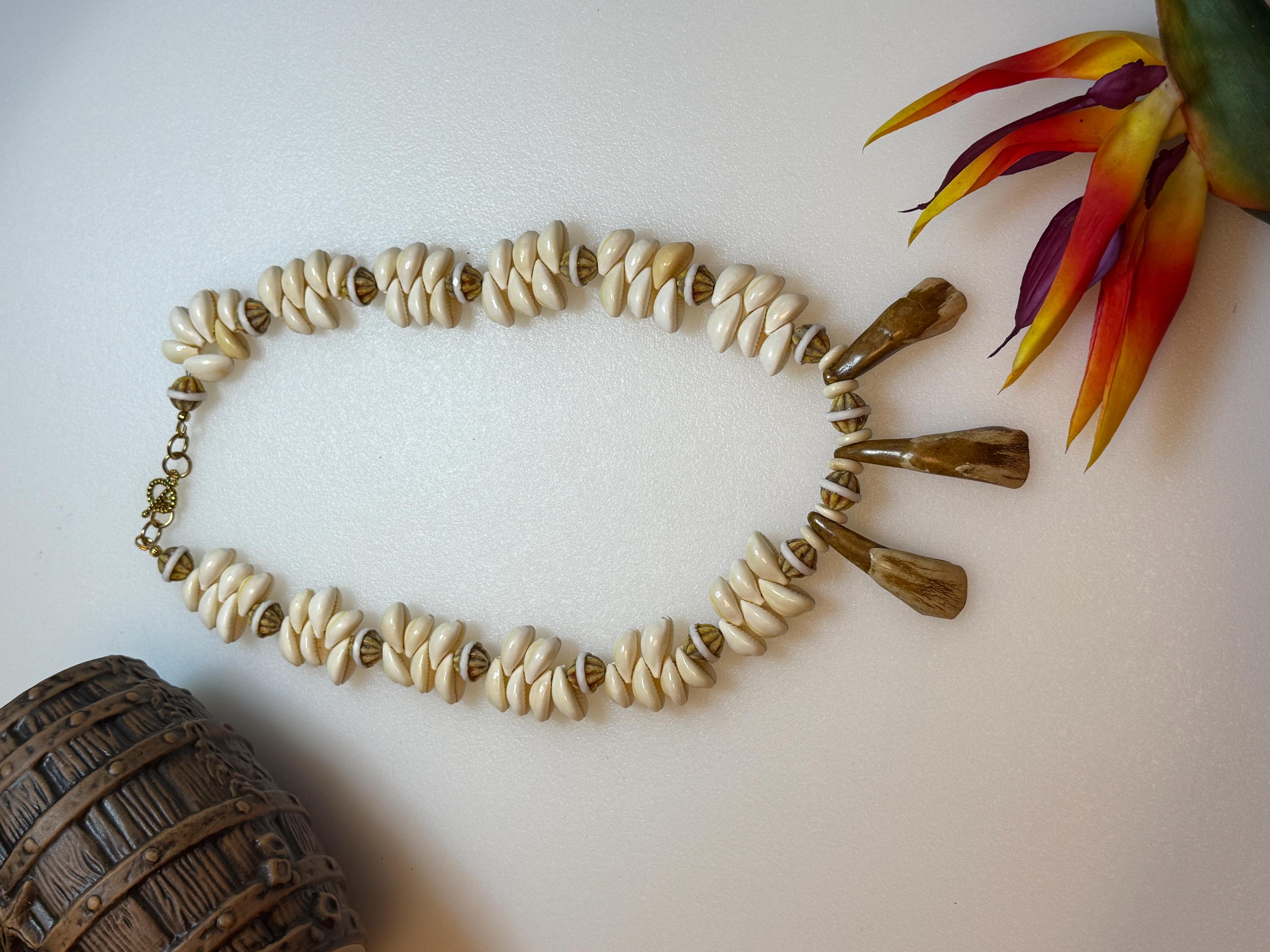 Cowry Shell Teeth Cowrie Shell Necklace With Buffalo Tooth Pendants - Etsy