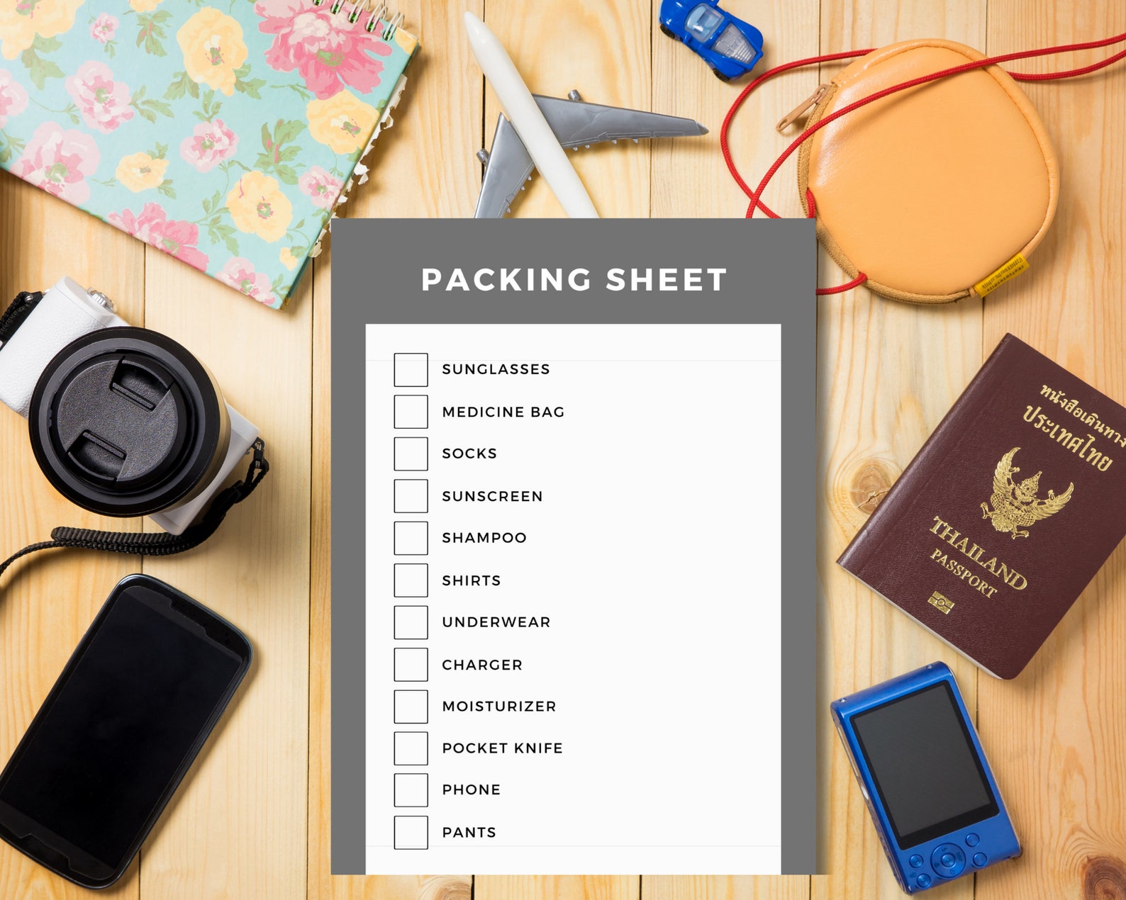Blank Packing List Printable, Packing List Template, Vacation Packing