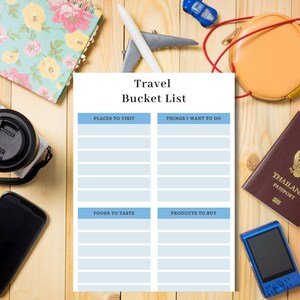 Travel Bucket List Printable, Bucket List Template, Adventure Bucket List, Travel Checklist, Digital Download
