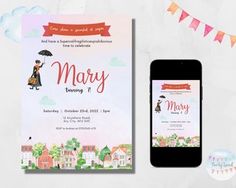 Digital Mary Poppins Birthday Party Invitation