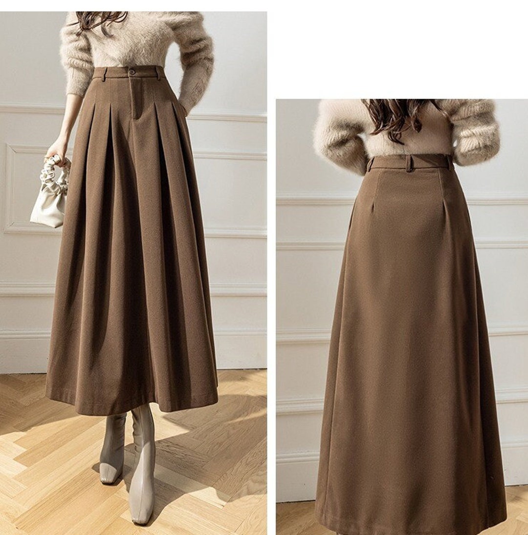 Dark Academia Clothing Wool Skirt for Women Office High Waist - Etsy