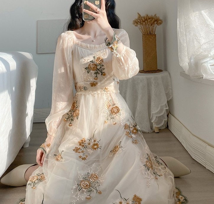 Dark Academia Clothing Vintage Mesh Fairy Dress Retro - Etsy