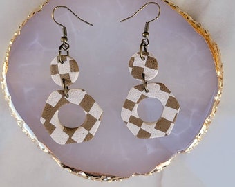 Latte Checks Polymer Clay Lightweight Earrings