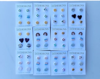 3 pack stud polymer clay earring jewelry bundle