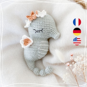 Ecume, the beautiful seahorse - PDF Crochet pattern, tutorial, English, Francais, Deutsch