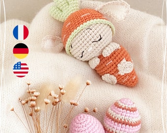 Fripon, le petit lapin-carotte - Patron PDF / Tutoriel au crochet, Francais, English, Deutsch