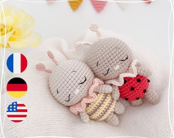 Chouquette + Melia - Marienkäfer, ladybug, coccinelle, Biene, bee, abeille - Häkel-Anleitung, crochet pattern, patron, tutoriel, DE, EN, FR